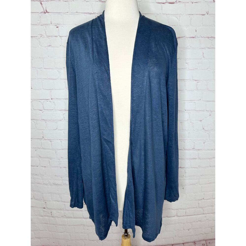 100% Linen J Jill Blue Drapey Cardigan Womens Large Coastal Natural Fibers